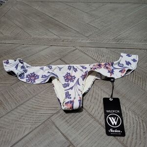 Wildfox White Bikini Bottom with Purple Floral and Coral Accents